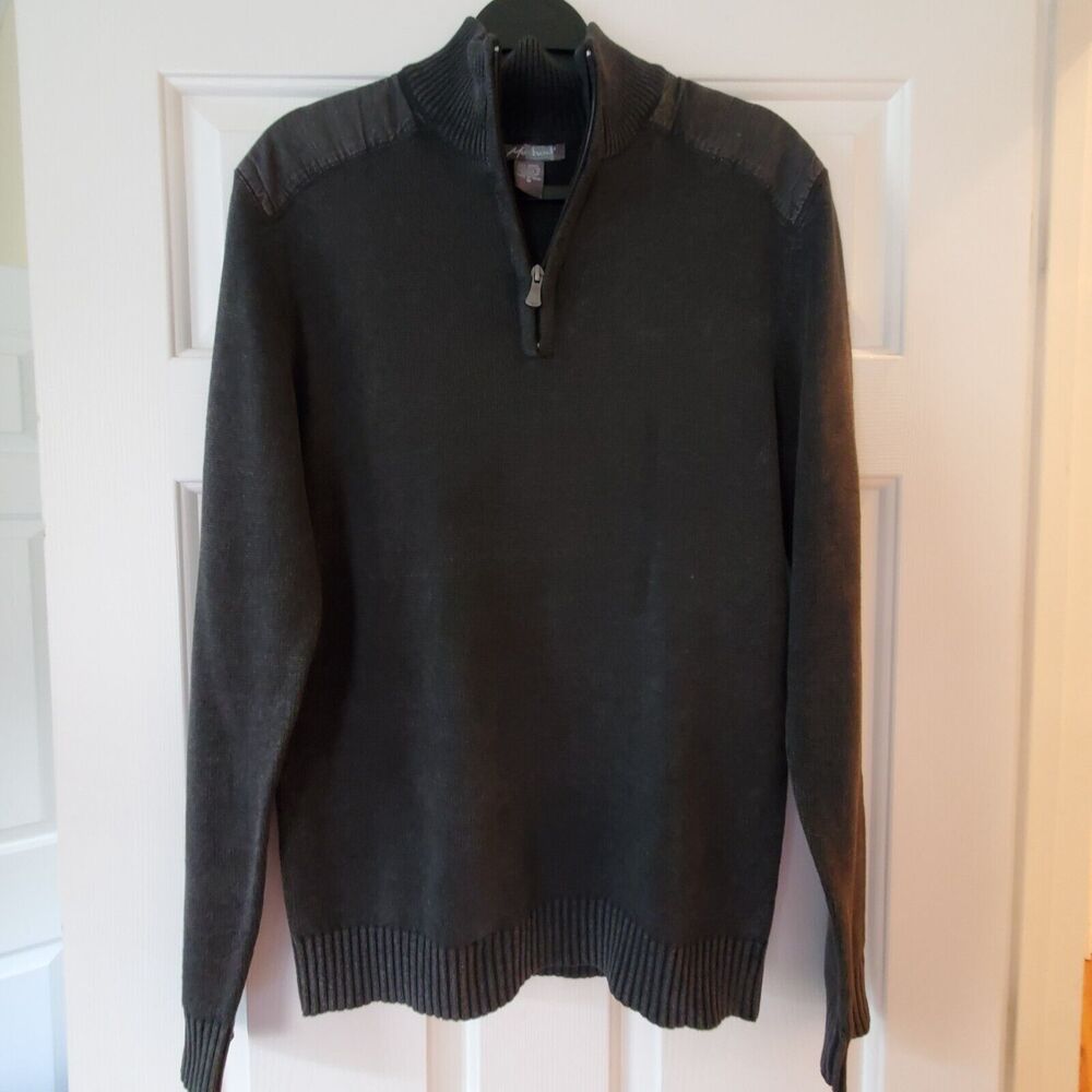 Method Mens Padded Shoulders Quarter Zip Pullover Sweater Size M Washed Black